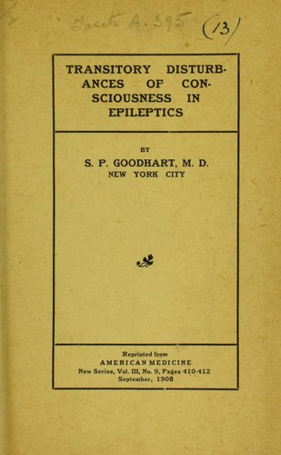 Cover for Transitory disturbances of consciousness in epileptics