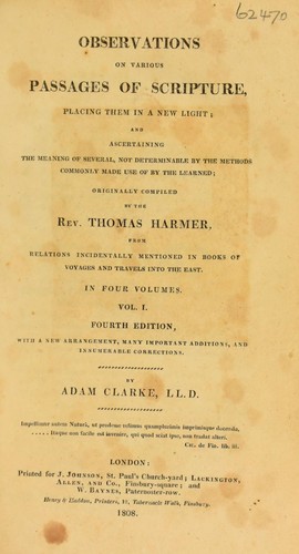 Cover for Observations on various passages of Scripture, placing them in a new light; and ascertaining the meaning of several, not determinable by the methods commonly made use of by the learned