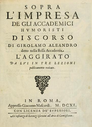 Cover for Sopra l'impresa de gli accademici Humoristi