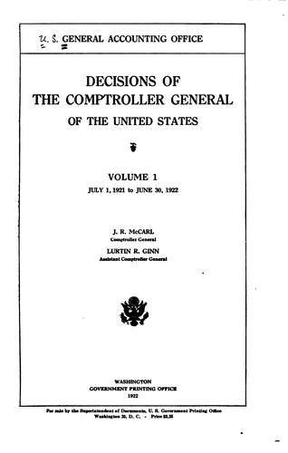 Cover for Decisions of the Comptroller General of the United States