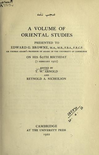 Cover for A volume of oriental studies presented to Edward G. Browne on his 60th birthday (7 February 1922)