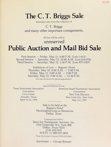 Cover for The C.T. Briggs sale, featuring coins from the collection of C.T. Briggs ...