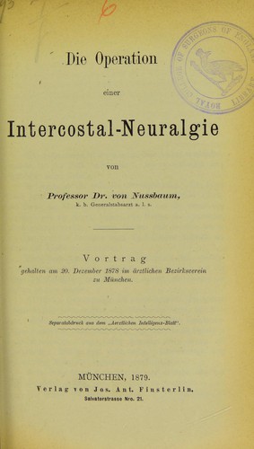 Cover for Die Operation einer Intercostal-Neuralgie