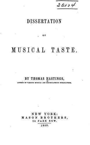 Cover for Dissertation on musical taste.