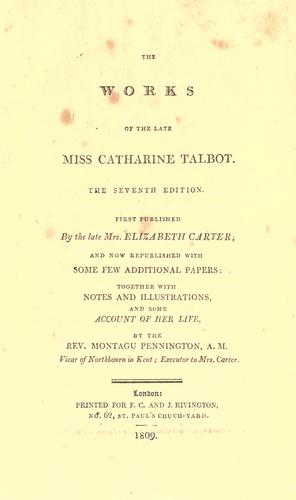 Cover for The works of the late Miss Catherine Talbot