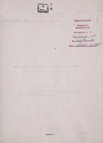 Cover for Industrial and civilian consumption of petroleum products in continental Europe in 1938