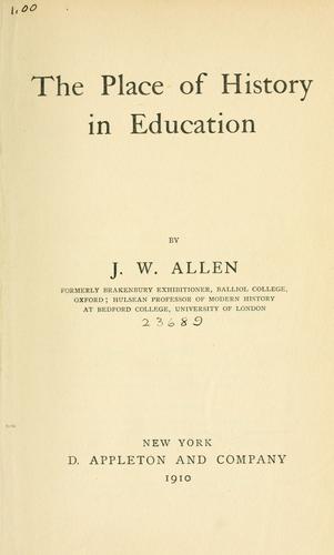 Cover for The place of history in education