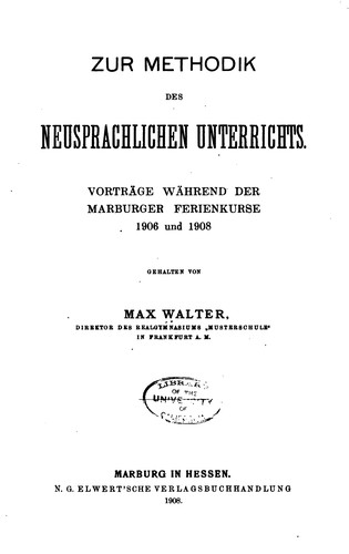 Cover for Zur methodik des neusprachlichen unterrichts.