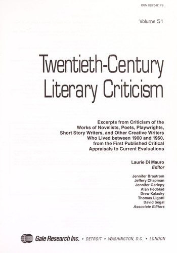 Cover for Twentieth Century Literary Criticism (Twentieth-Century Literary Criticism)