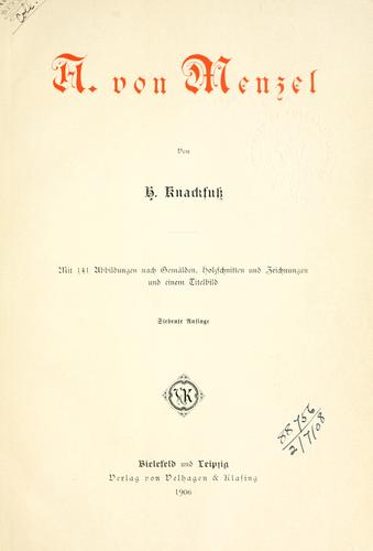 Cover for A. von Menzel.
