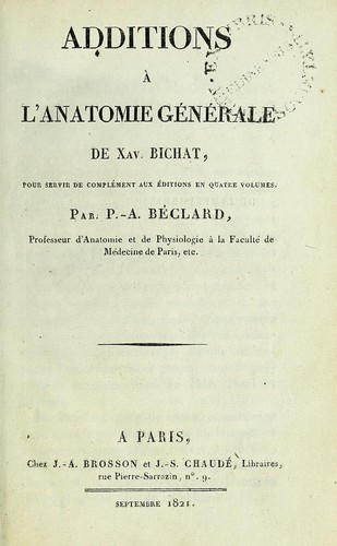 Cover for Additions à L'anatomie générale de Xav. Bichat