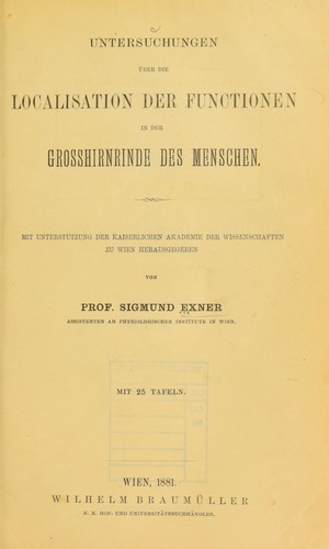 Cover for Untersuchungen ©ơber die Localisation der Functionen in der Grosshirnrinde des Menschen