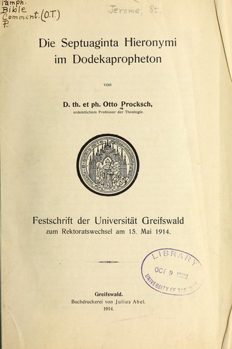 Cover for Die Septuaginta Hieronymi im Dodekapropheton
