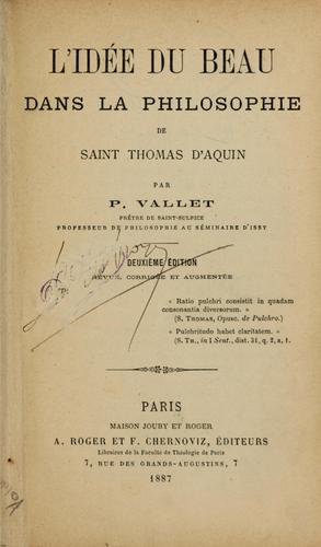 Cover for L'Idée du beau dans la philosophie de Saint Thomas d'Aquin