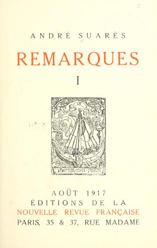 Cover for Remarques.  1-12.