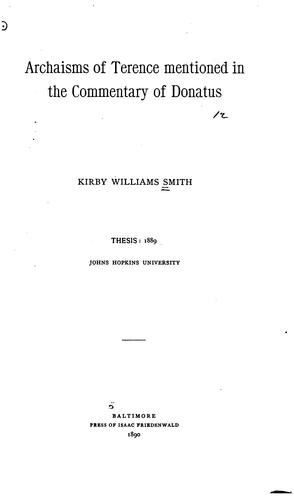 Cover for Archaisms of Terence mentioned in the commentary of Donatus