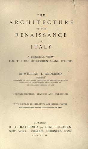 Cover for The architecture of the renaissance in Italy