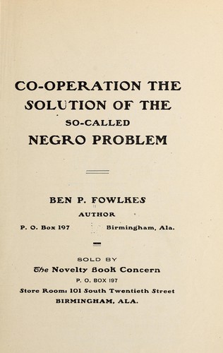 Cover for Co-operation the solution of the so-called Negro problem.