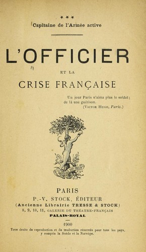 Cover for L'officier et la crise française ...