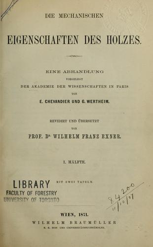 Cover for Die mechanischen Eigenschaften des Holzes