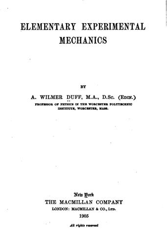 Cover for Elementary experimental mechanics