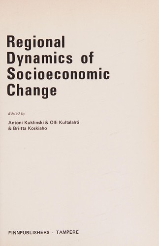 Cover for Regional dynamics of socioeconomic change