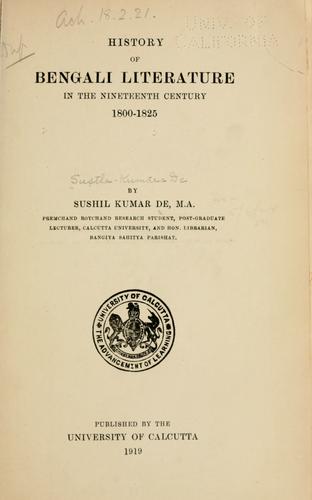 Cover for History of Bengali literature in the nineteenth century, 1800-1825