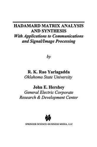 Cover for Hadamard Matrix Analysis and Synthesis