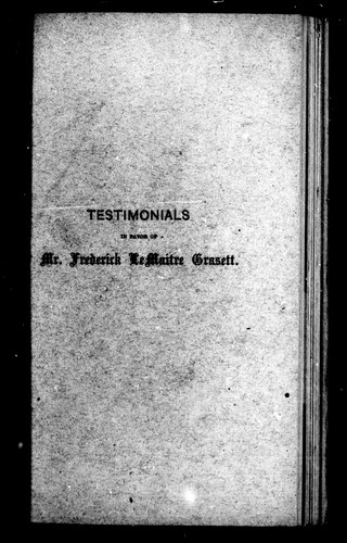 Cover for Testimonials in favor of Mr. Frederick Le Maitre Grasett