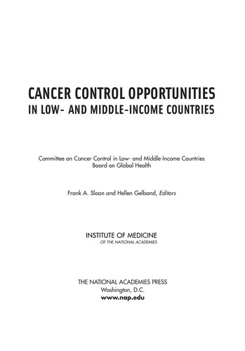 Cover for Cancer control opportunities in low- and middle-income countries