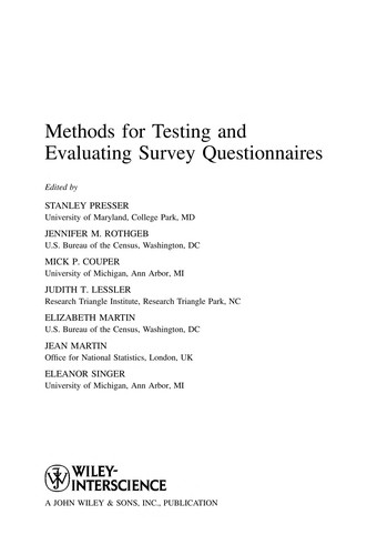 Cover for Methods for testing and evaluating survey questionnaires