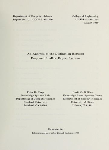 Cover for An analysis of the distinction between deep and shallow expert systems