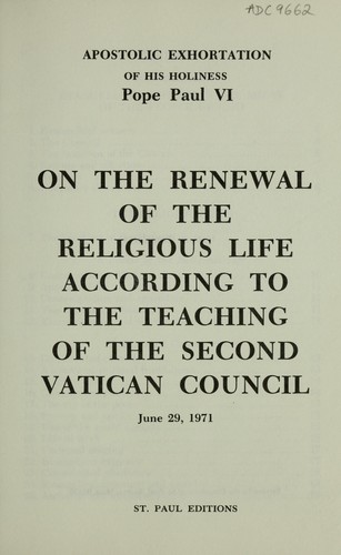 Cover for Apostolic exhortation of His Holiness Pope Paul VI on the renewal of the religious life