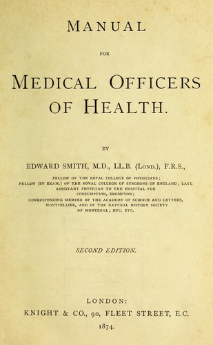 Cover for Manual for Medical Officers of Health