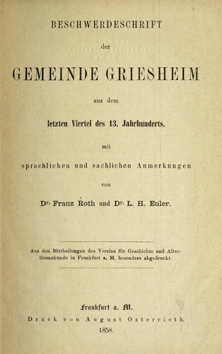Cover for Beschwerdeschrift der Gemeinde Griesheim aus dem letzten Viertel des 13. Jahrhunderts