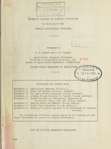 Cover for Extension handbook of economic information in relation to the general agricultural situation