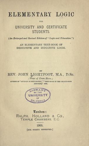 Cover for Elementary logic for university and certificate students.