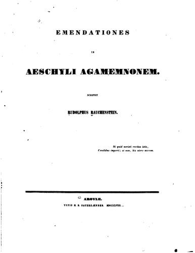 Cover for Emendationes in Aeschyli Agamemnon