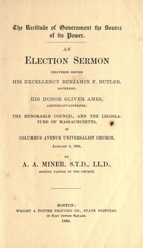 Cover for The rectitude of government the source of its power.