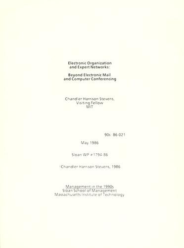 Cover for Electronic organization and expert networks