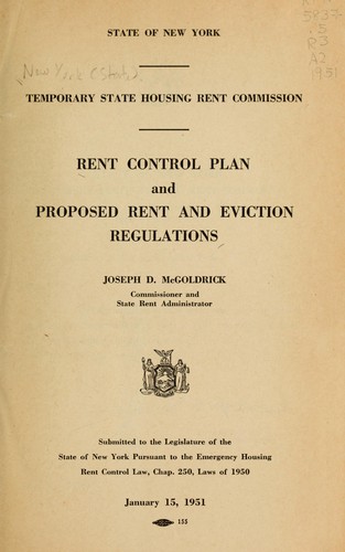 Cover for Rent control plan and proposed rent and eviction regulations