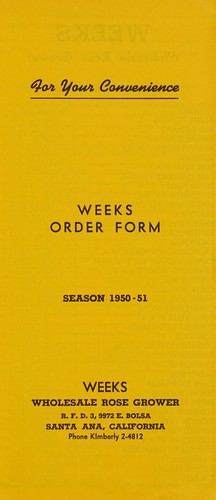 Cover for For your convenience, Weeks order form