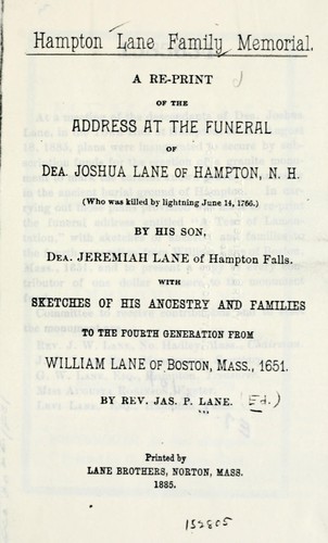 Cover for Hampton Lane family memorial.
