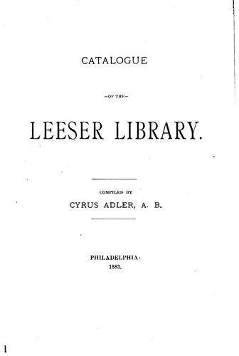 Cover for Catalogue of the Leeser library