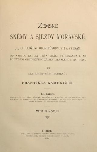 Cover for Zemské sněmy a sjezdy moravské