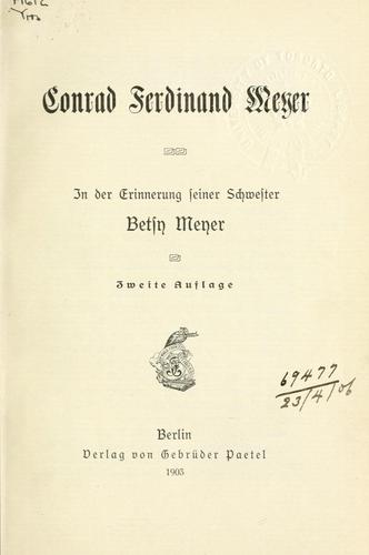 Cover for Conrad Ferdinand Meyer