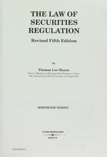 Cover for The law of securities regulation