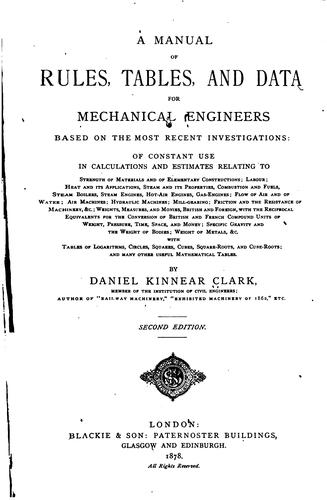 Cover for Manual of Rules, Tables & Data for Mechanical Engineers ...