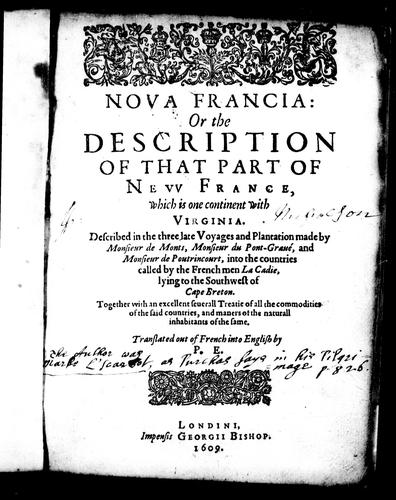 Cover for Nova Francia, or The description of that part of New France which is one continent with Virginia