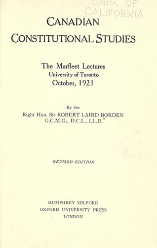 Cover for Canadian constitutional studies
